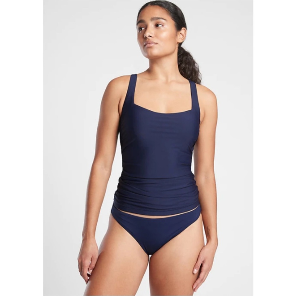 ▪️ATHLETA Solid Navy Blue Square Neck Bra Cup Side Rouched Takini  38B/C